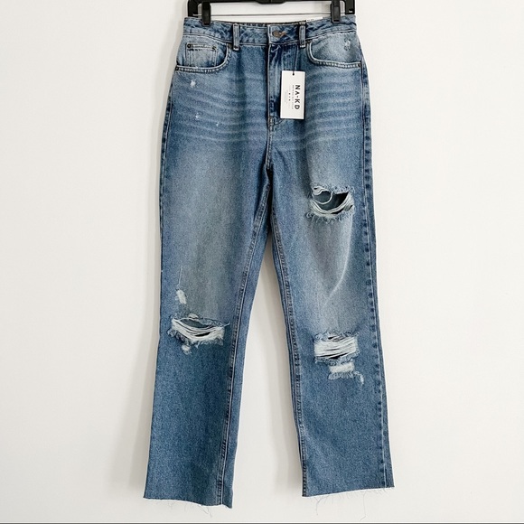 ASOS NA-KD Straight Leg Ripped Jeans in Light Blue - Picture 5 of 13